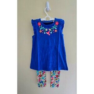 NWOT Mini Boden Frill Sleeve Tunic Set Bright Blue Embroidery